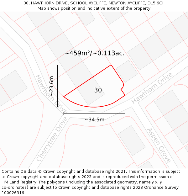 30, HAWTHORN DRIVE, SCHOOL AYCLIFFE, NEWTON AYCLIFFE, DL5 6GH: Plot and title map