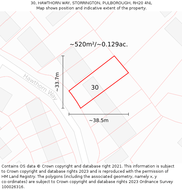 30, HAWTHORN WAY, STORRINGTON, PULBOROUGH, RH20 4NL: Plot and title map