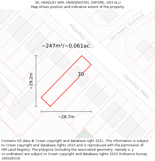 30, HEADLEY WAY, HEADINGTON, OXFORD, OX3 0LU: Plot and title map