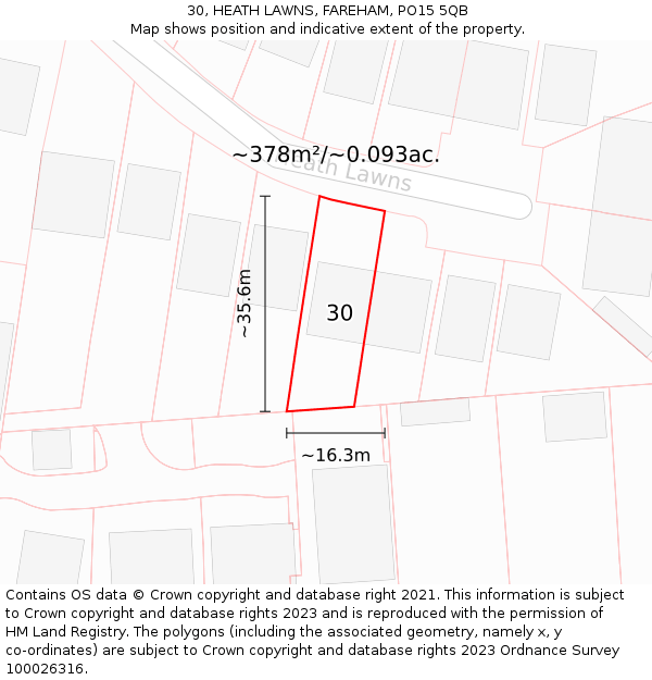 30, HEATH LAWNS, FAREHAM, PO15 5QB: Plot and title map