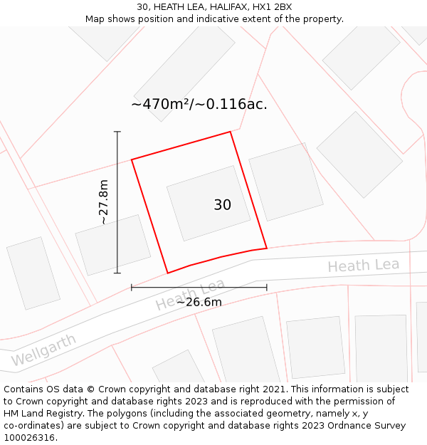 30, HEATH LEA, HALIFAX, HX1 2BX: Plot and title map