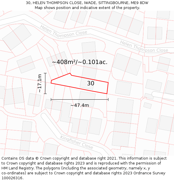 30, HELEN THOMPSON CLOSE, IWADE, SITTINGBOURNE, ME9 8DW: Plot and title map