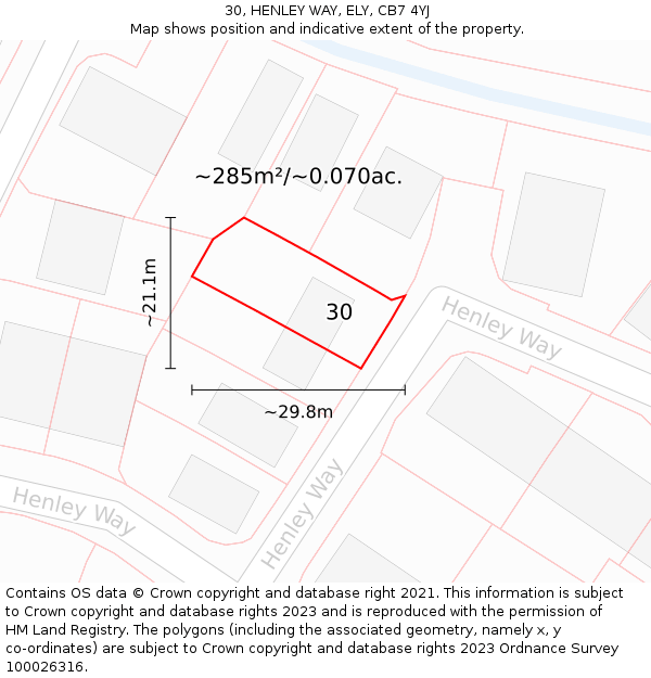 30, HENLEY WAY, ELY, CB7 4YJ: Plot and title map