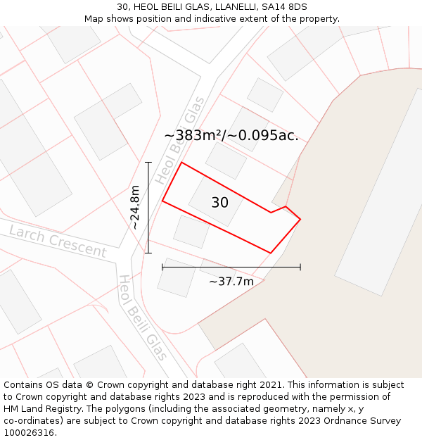 30, HEOL BEILI GLAS, LLANELLI, SA14 8DS: Plot and title map