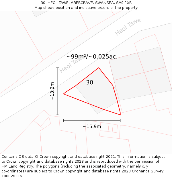 30, HEOL TAWE, ABERCRAVE, SWANSEA, SA9 1XR: Plot and title map