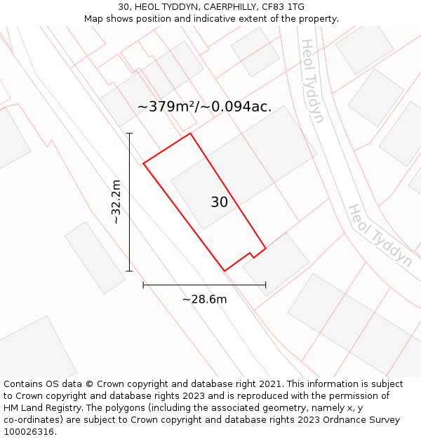 30, HEOL TYDDYN, CAERPHILLY, CF83 1TG: Plot and title map