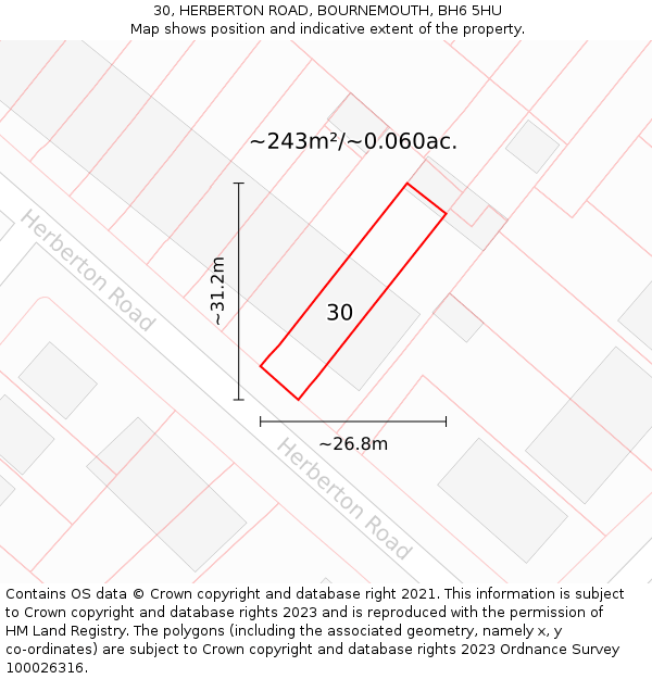 30, HERBERTON ROAD, BOURNEMOUTH, BH6 5HU: Plot and title map