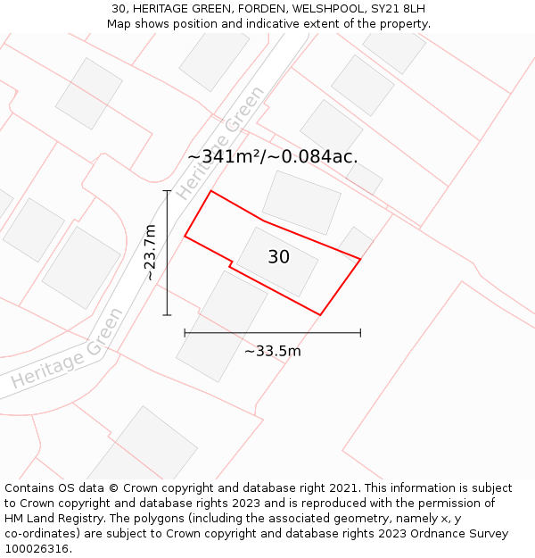 30, HERITAGE GREEN, FORDEN, WELSHPOOL, SY21 8LH: Plot and title map