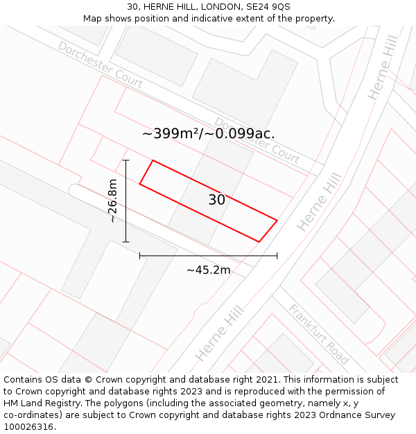 30, HERNE HILL, LONDON, SE24 9QS: Plot and title map