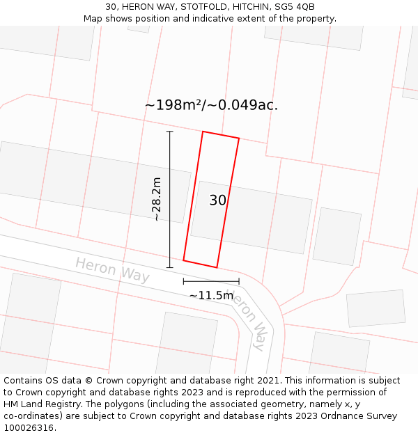 30, HERON WAY, STOTFOLD, HITCHIN, SG5 4QB: Plot and title map