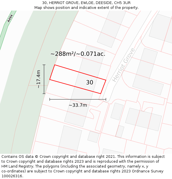 30, HERRIOT GROVE, EWLOE, DEESIDE, CH5 3UR: Plot and title map