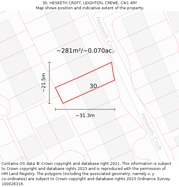 30, HESKETH CROFT, LEIGHTON, CREWE, CW1 4RY: Plot and title map