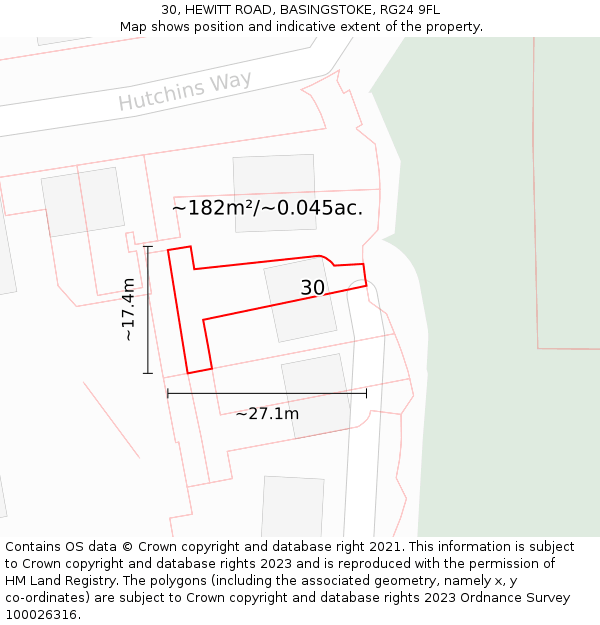 30, HEWITT ROAD, BASINGSTOKE, RG24 9FL: Plot and title map