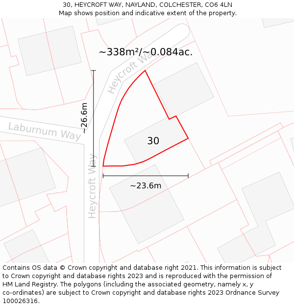 30, HEYCROFT WAY, NAYLAND, COLCHESTER, CO6 4LN: Plot and title map