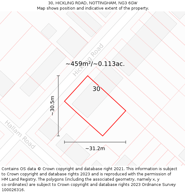 30, HICKLING ROAD, NOTTINGHAM, NG3 6GW: Plot and title map