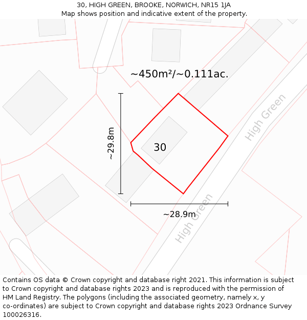 30, HIGH GREEN, BROOKE, NORWICH, NR15 1JA: Plot and title map