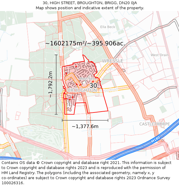 30, HIGH STREET, BROUGHTON, BRIGG, DN20 0JA: Plot and title map