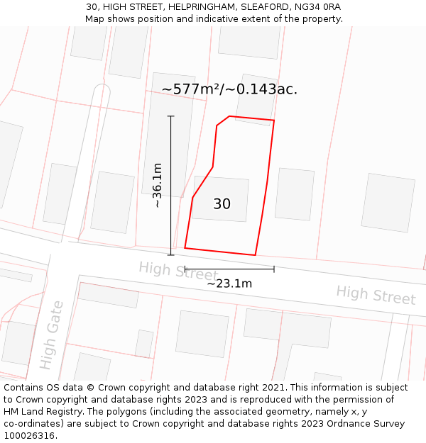 30, HIGH STREET, HELPRINGHAM, SLEAFORD, NG34 0RA: Plot and title map