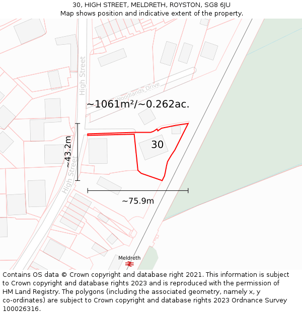 30, HIGH STREET, MELDRETH, ROYSTON, SG8 6JU: Plot and title map