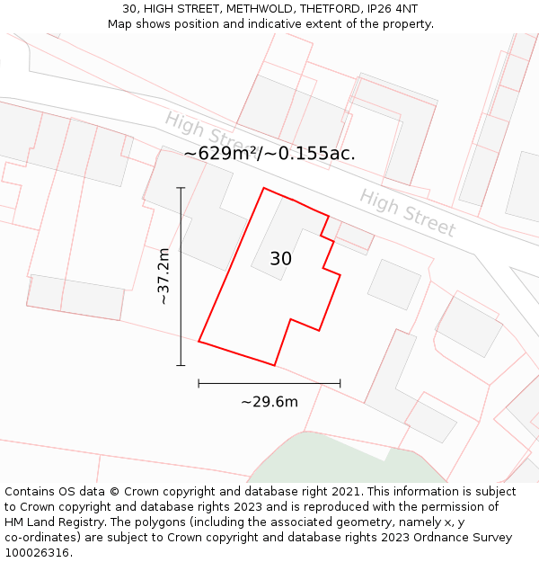 30, HIGH STREET, METHWOLD, THETFORD, IP26 4NT: Plot and title map