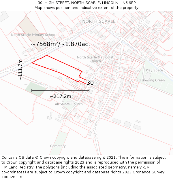 30, HIGH STREET, NORTH SCARLE, LINCOLN, LN6 9EP: Plot and title map