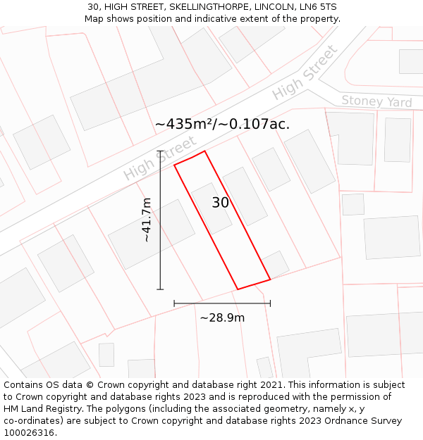 30, HIGH STREET, SKELLINGTHORPE, LINCOLN, LN6 5TS: Plot and title map