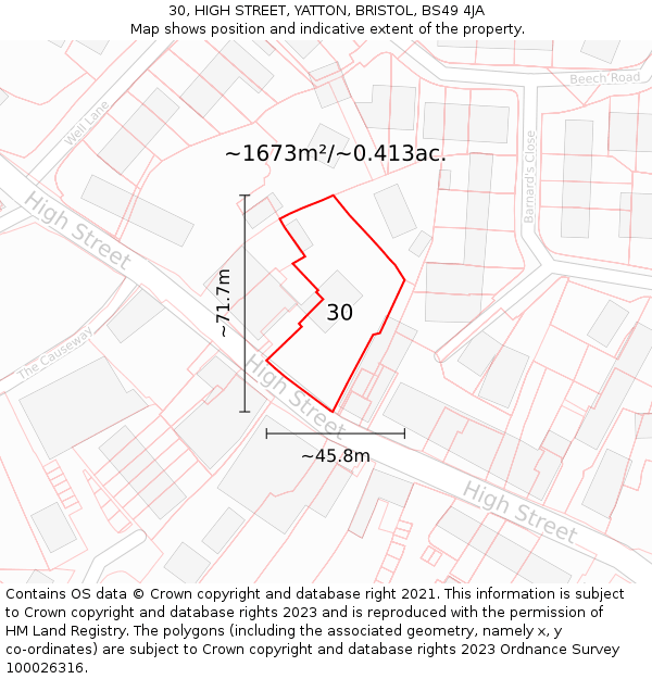 30, HIGH STREET, YATTON, BRISTOL, BS49 4JA: Plot and title map