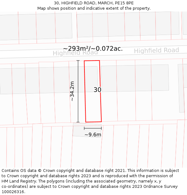 30, HIGHFIELD ROAD, MARCH, PE15 8PE: Plot and title map