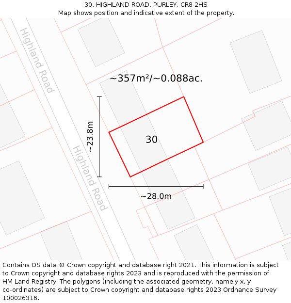 30, HIGHLAND ROAD, PURLEY, CR8 2HS: Plot and title map