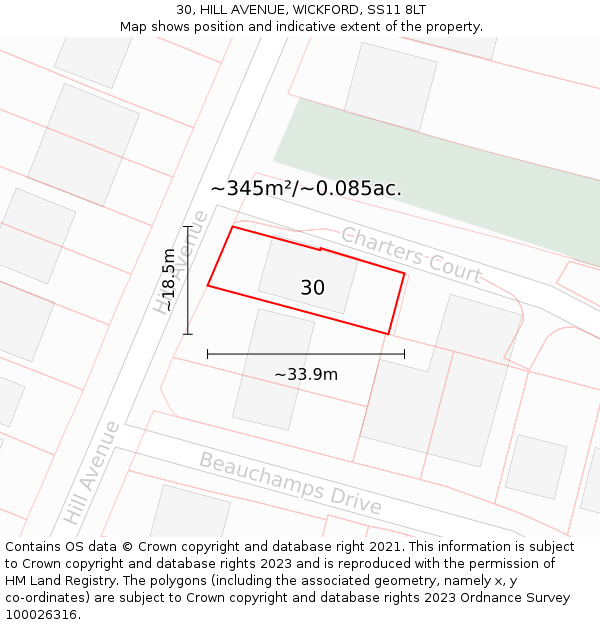 30, HILL AVENUE, WICKFORD, SS11 8LT: Plot and title map