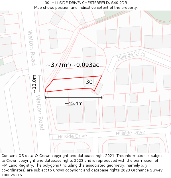 30, HILLSIDE DRIVE, CHESTERFIELD, S40 2DB: Plot and title map