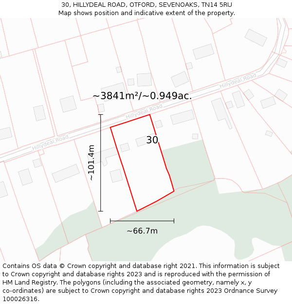 30, HILLYDEAL ROAD, OTFORD, SEVENOAKS, TN14 5RU: Plot and title map