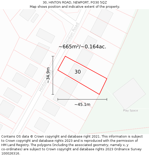 30, HINTON ROAD, NEWPORT, PO30 5QZ: Plot and title map