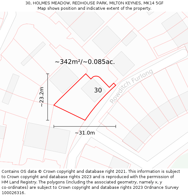 30, HOLMES MEADOW, REDHOUSE PARK, MILTON KEYNES, MK14 5GF: Plot and title map