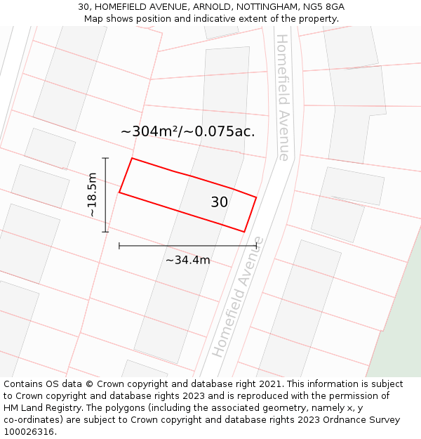 30, HOMEFIELD AVENUE, ARNOLD, NOTTINGHAM, NG5 8GA: Plot and title map