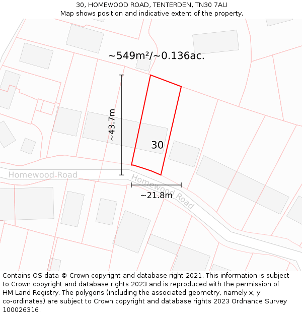 30, HOMEWOOD ROAD, TENTERDEN, TN30 7AU: Plot and title map
