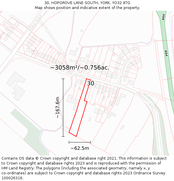 30, HOPGROVE LANE SOUTH, YORK, YO32 9TG: Plot and title map