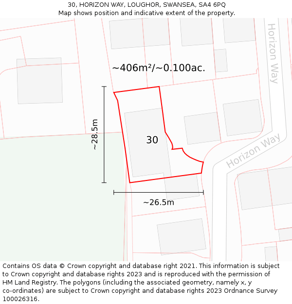 30, HORIZON WAY, LOUGHOR, SWANSEA, SA4 6PQ: Plot and title map