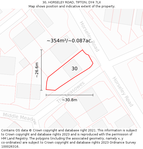 30, HORSELEY ROAD, TIPTON, DY4 7LX: Plot and title map