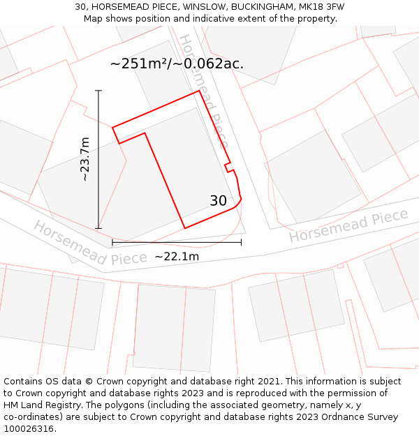 30, HORSEMEAD PIECE, WINSLOW, BUCKINGHAM, MK18 3FW: Plot and title map