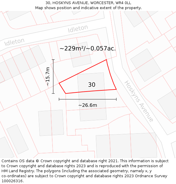 30, HOSKYNS AVENUE, WORCESTER, WR4 0LL: Plot and title map