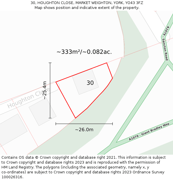 30, HOUGHTON CLOSE, MARKET WEIGHTON, YORK, YO43 3FZ: Plot and title map