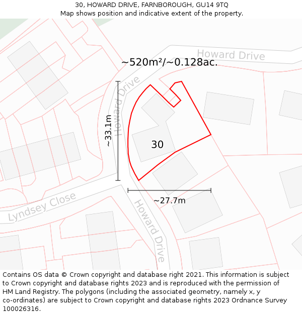 30, HOWARD DRIVE, FARNBOROUGH, GU14 9TQ: Plot and title map