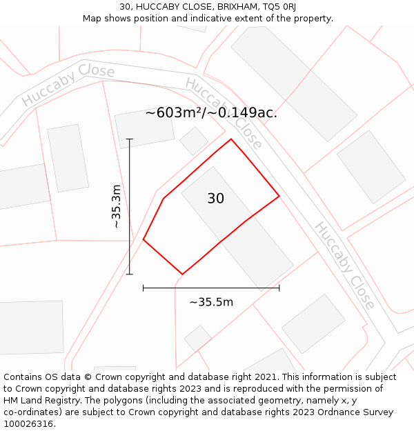 30, HUCCABY CLOSE, BRIXHAM, TQ5 0RJ: Plot and title map