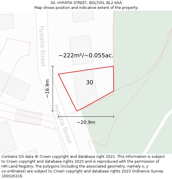 30, HYPATIA STREET, BOLTON, BL2 6AA: Plot and title map