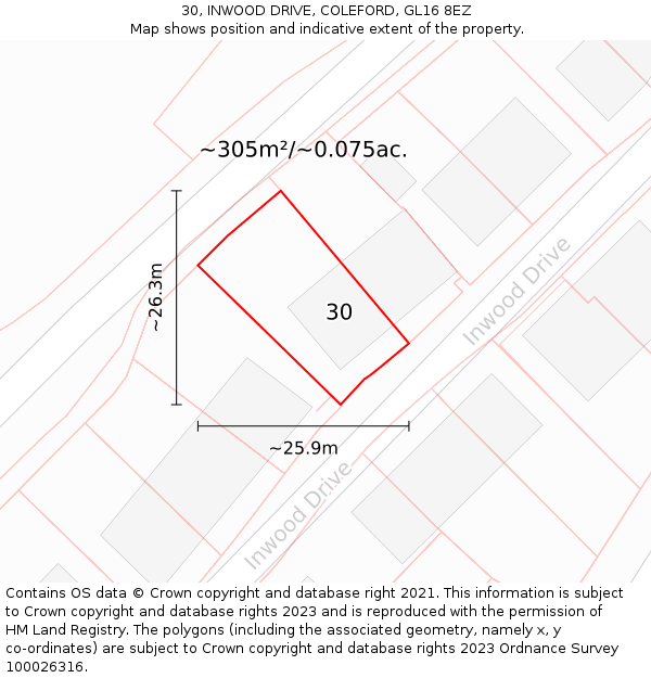 30, INWOOD DRIVE, COLEFORD, GL16 8EZ: Plot and title map