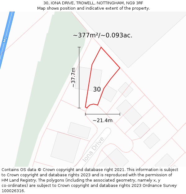 30, IONA DRIVE, TROWELL, NOTTINGHAM, NG9 3RF: Plot and title map