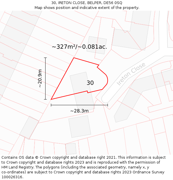 30, IRETON CLOSE, BELPER, DE56 0SQ: Plot and title map