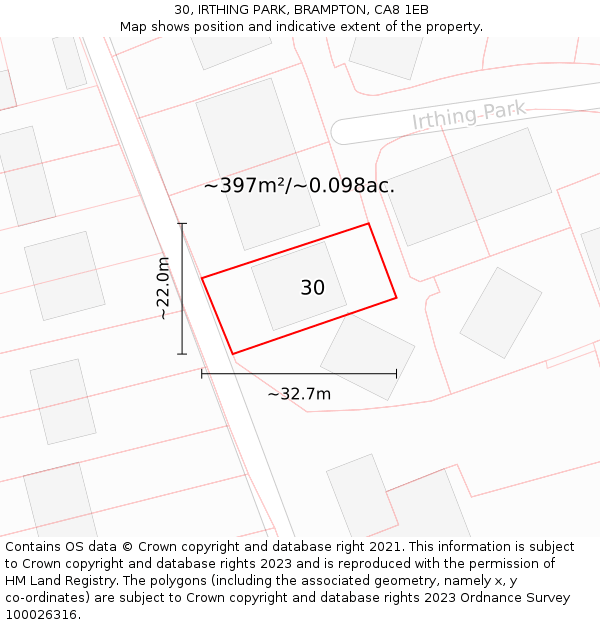 30, IRTHING PARK, BRAMPTON, CA8 1EB: Plot and title map