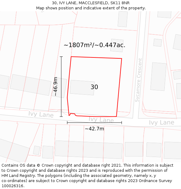 30, IVY LANE, MACCLESFIELD, SK11 8NR: Plot and title map